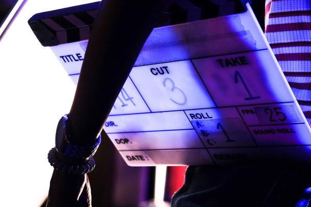 Film production crew, close up of movie Clapper board  - Photo, Image