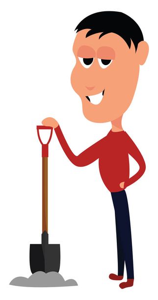 Man with shovel, illustration, vector on white background. - Vector, Image