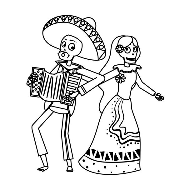 catrina e mariachi jogando acordeão casal personagens
 - Vetor, Imagem
