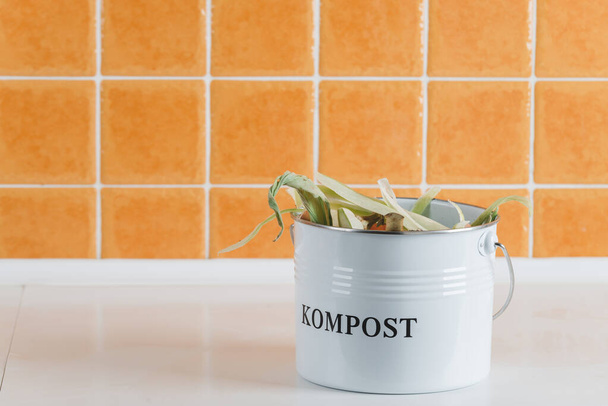 trash bin for composting with leftover in the kitchen - Photo, Image