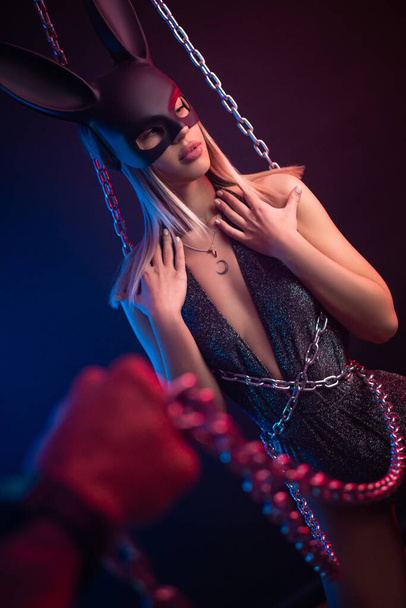 sexy girl in bodysuit and rabbit mask - Photo, Image