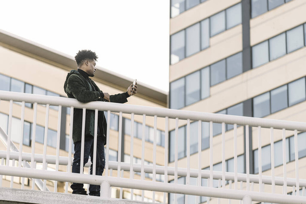 black man with earphones making video phone call - Fotografie, Obrázek