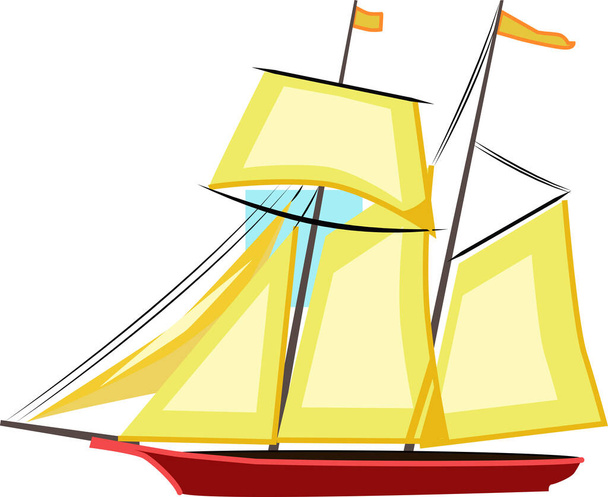 Boat on sea, illustration, vector on white background. - Vetor, Imagem