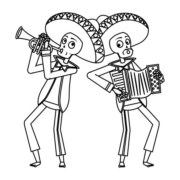 мексиканські черепи маркізів грають на трубі та акордеоні
 - Вектор, зображення