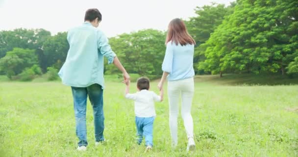 młodzi rodzice spacerujący z dzieckiem - Materiał filmowy, wideo