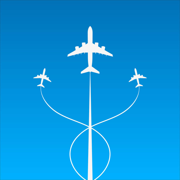 Background of flying planes in sky. Vector illustration. - Vector, Image