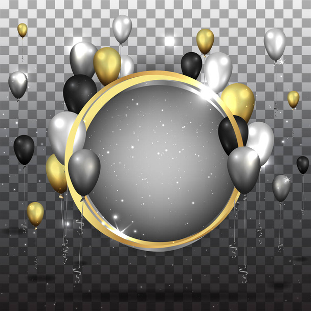 Round empty frame with realistic elegant balloons with tinsel an - Vector, Image