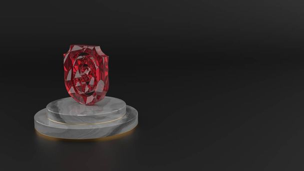 シールドアイコンの赤い宝石のシンボルの3Dレンダリング - 写真・画像