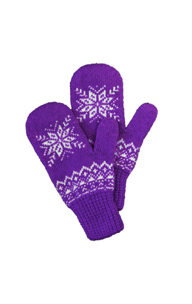 para różowych fioletowych rękawiczek z dzianin fioletowych z odizolowanym wzorem na Boże Narodzenie - Zdjęcie, obraz