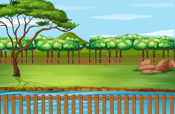 Background scene with wooden fence around park - Vector, Image