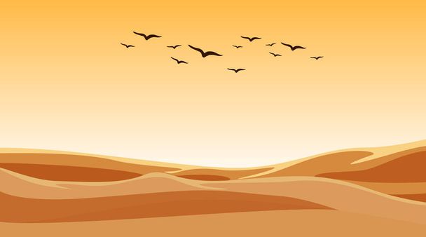 Escena de fondo con aves volando sobre el campo de arena
 - Vector, imagen