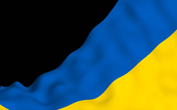 The flag of Ukraine on a dark background. National flag and state ensign. Blue and yellow bicolour. 3D illustration waving flag - Valokuva, kuva