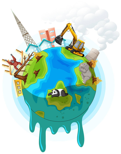 Σχεδιασμός αφίσας με πρόβλημα υπερθέρμανσης του πλανήτη - Διάνυσμα, εικόνα