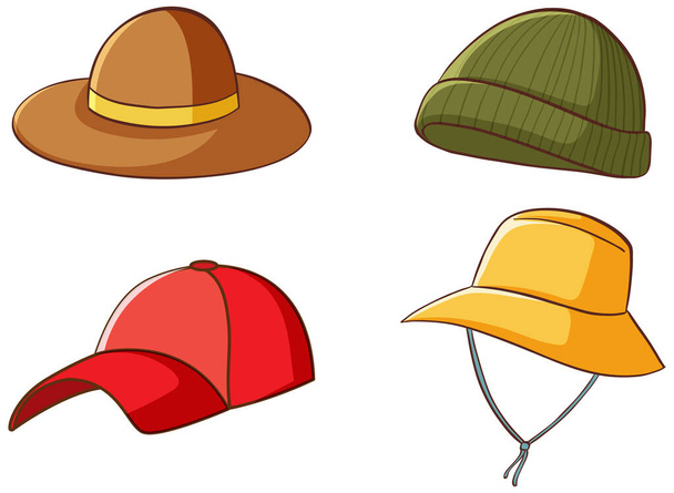 Isolated set of hats on white background - Διάνυσμα, εικόνα
