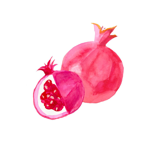 Гранат акварельної ілюстрації намальований вручну. Рожеві фрукти в
 - Фото, зображення