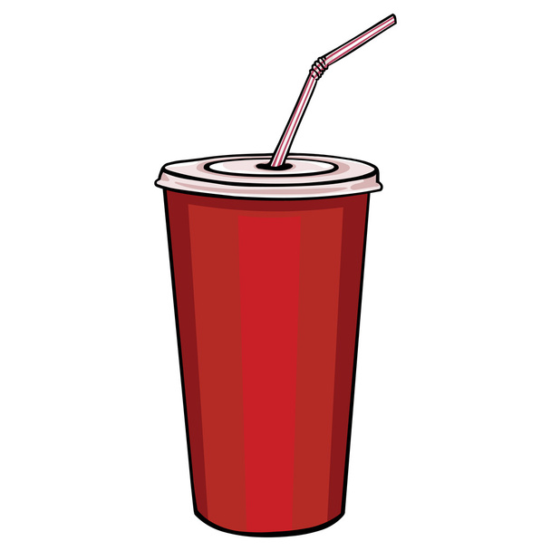 Векторная красная пластиковая чашка с крышкой и соломой
 - Вектор,изображение