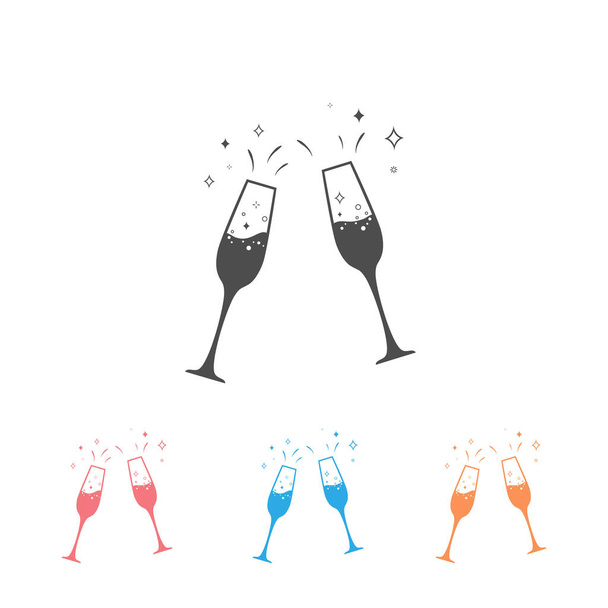 Skleněná ikona šampaňského. Vektorová ilustrace plochý styl - Vektor, obrázek