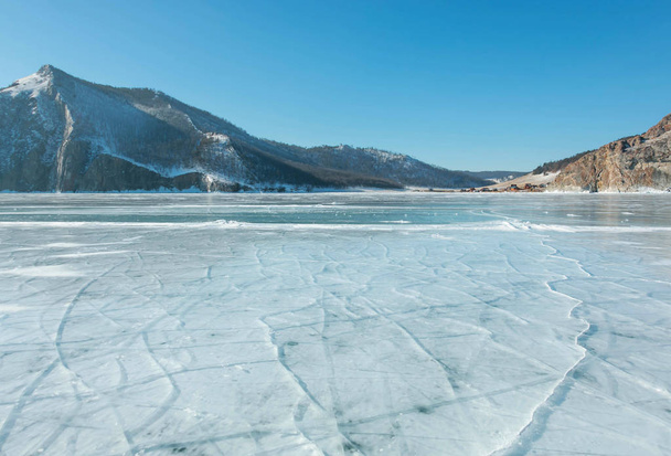 Landscape photo of Frozen Lake Baikal in Siberia; Russian Federation. - Фото, зображення