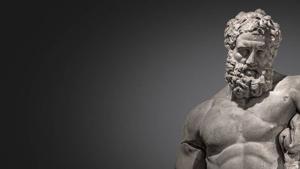Banner with statue of powerful and handsome bearded Hercules at  - Photo, Image