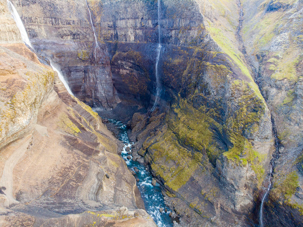 Dramatic overview of Haifoss waterfall, the fourth highest water - Photo, Image