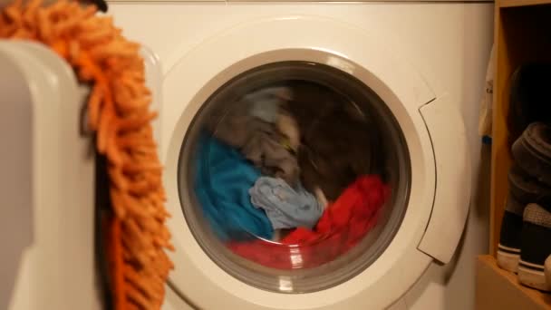 Washing machine with laundry at home - Footage, Video