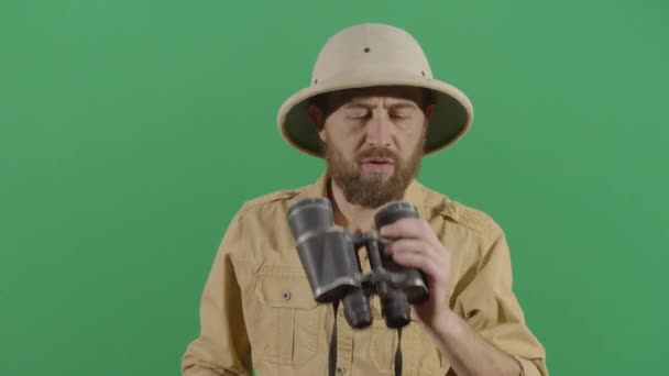 Adult Man Explorer Cleaning His Binoculars - Footage, Video