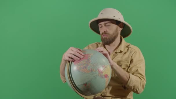 Adult Man Explorer Investigating A Globe - Footage, Video