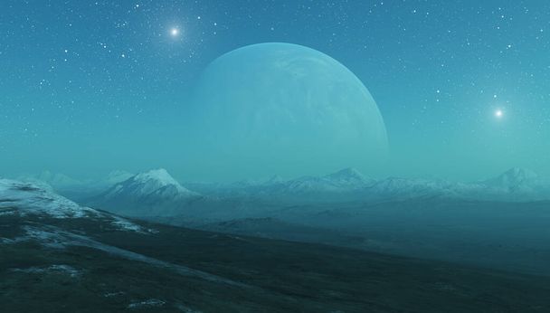 3d kiolvasztott űrművészet: idegen bolygó - egy fantázia táj blu ég - Fotó, kép