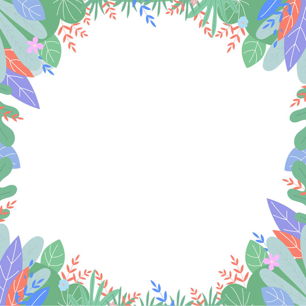 Leaves drawing frame, square boho plants border - Вектор,изображение