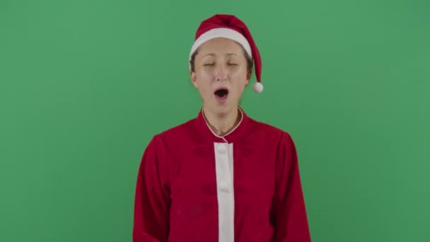 Woman Santa Claus Yawning After Long Night - 映像、動画