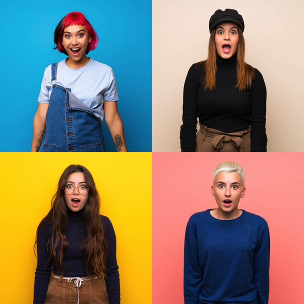 Set di donne con espressione facciale a sorpresa
 - Foto, immagini