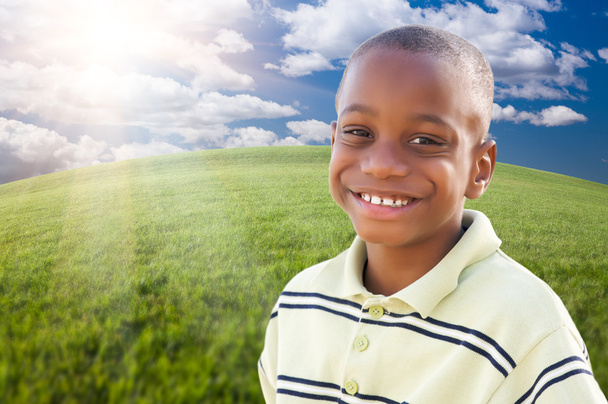 Handsome African American Boy Over Clouds, Sky - Photo, Image