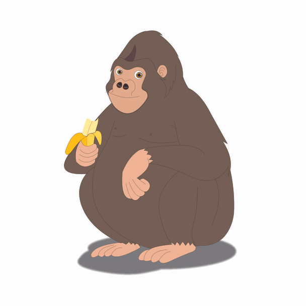 Gorilla frisst Banane - Cartoon-Vektorbild - Vektor, Bild
