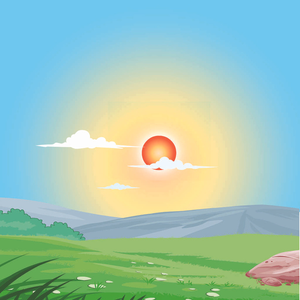 Arrière-plan - Soleil sur les collines - Image vectorielle de bande dessinée
 - Vecteur, image