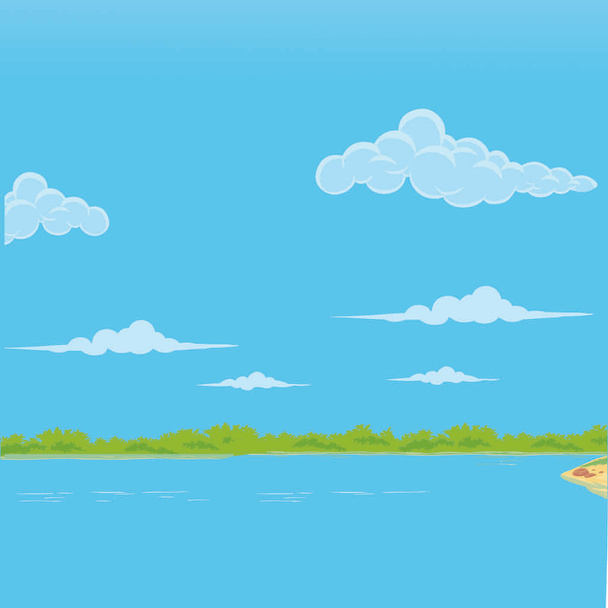 Tło - Jezioro i niebo - Cartoon Vector Image - Wektor, obraz