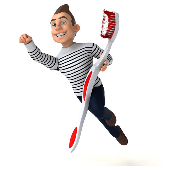 Fun 3D cartoon casual character with toothbrush - Fotografie, Obrázek