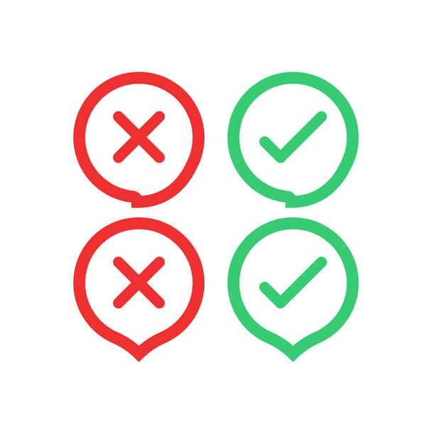 Set platte knoppen: groene vinkjes en rode kruisjes. Vector illustratie in plat ontwerp - Vector, afbeelding