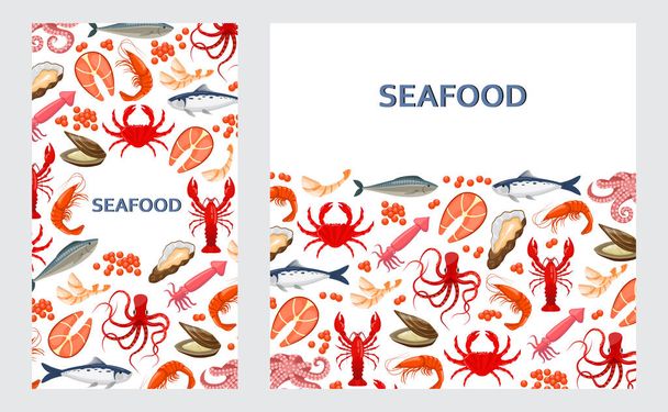 flyers with seafood - Vector, Image