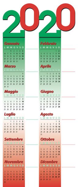 2020 lange poster verticale kalender, Italiaanse vlag stijl - Vector, afbeelding