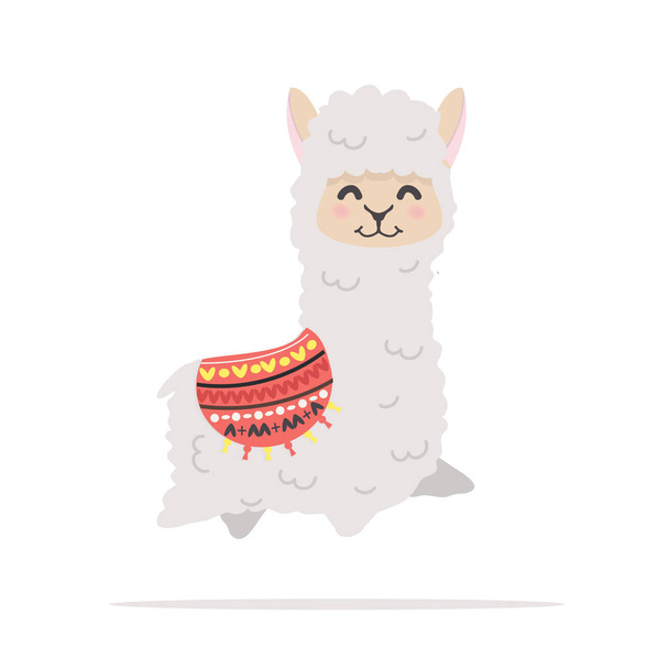 happy Cute alpaca fluffy vector. - Διάνυσμα, εικόνα