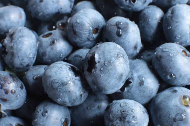 Juicy ripe blueberries, healthy organic raw product for vegetarians macro view - Photo, Image