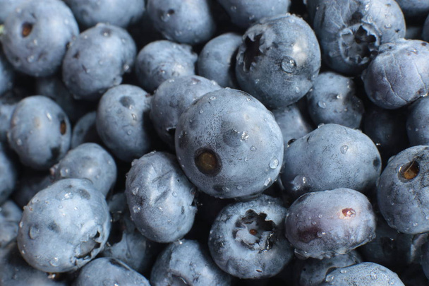 Juicy ripe blueberries, healthy organic raw product for vegetarians macro view - Photo, Image