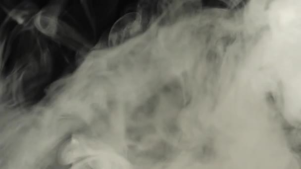 Grãos de café torrados jogados acima de através da fumaça branca no fundo preto. Smoky vapor perfumado fresco voando grãos de café. Movimento lento
.  - Filmagem, Vídeo