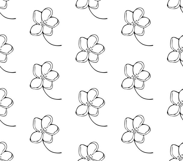 Seamless pattern flower art line. Sakura or Apple blossoms in vector isolated on white background. Spring flowers drawn in black and white line. Icon or symbol of spring and flowers.Doodle - Vector, imagen