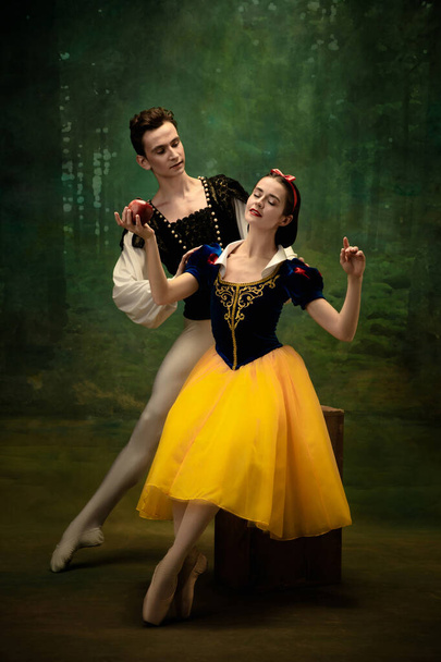 Young ballet dancers as a Snow Whites characters in forest - Valokuva, kuva
