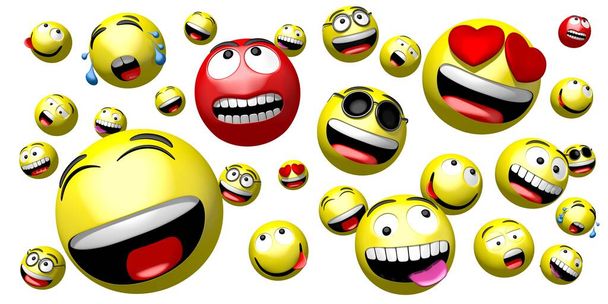 Emojis / emotikony - różne ekspresje twarzy - renderowanie 3D - Zdjęcie, obraz