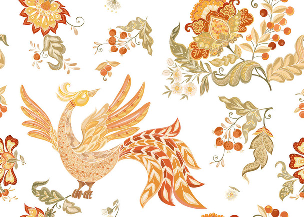 Fantasy floral seamless pattern in jacobean embroidery style - Vecteur, image