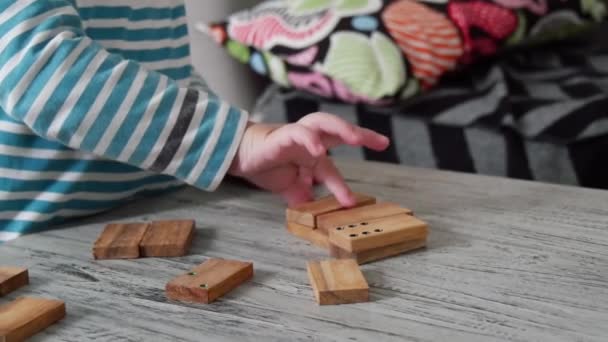 jong jongen twee jaar oud spelen met domino spel - Video