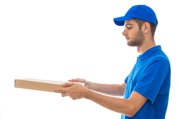 pizza consegna uomo ritratto isolato su sfondo bianco
 - Foto, immagini