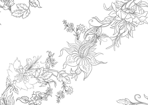 Fantasy flowers in retro, vintage, jacobean embroidery style - Vector, afbeelding